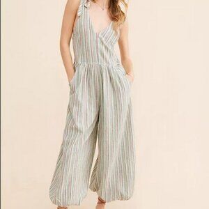 Free People These Days One-Piece Jumpsuit Multi Striped Balloon Bottom Tie S